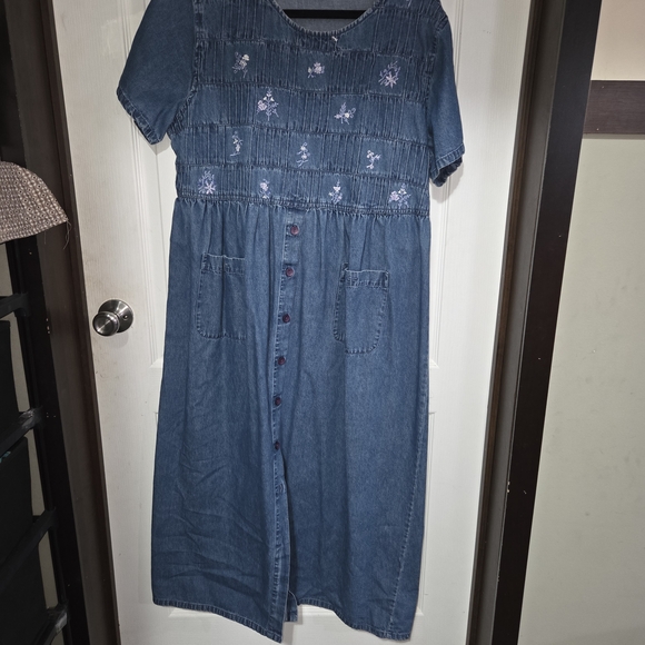 Floral Embroidered Denim Dress - Picture 1 of 1